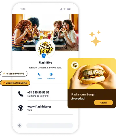 Perfil d’empresa en missatgeria RCS amb branding personalitzat i catàleg de productes integrat