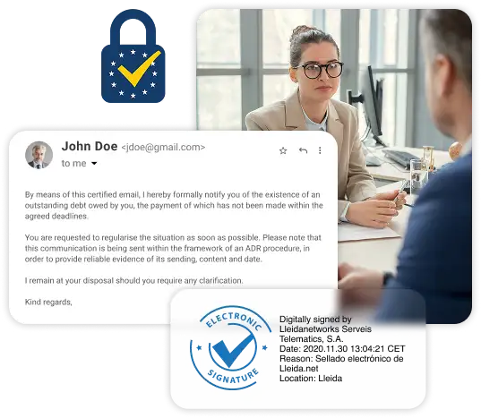 Interface de communications certifiées pour envoyer des e-mails, SMS et WhatsApp avec preuves de remise et d’accès