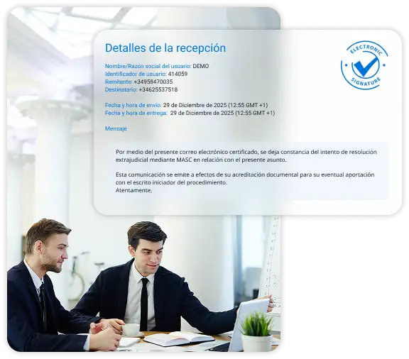 Buzón de recepción certificada para acreditar mensajes entrantes y documentos adjuntos